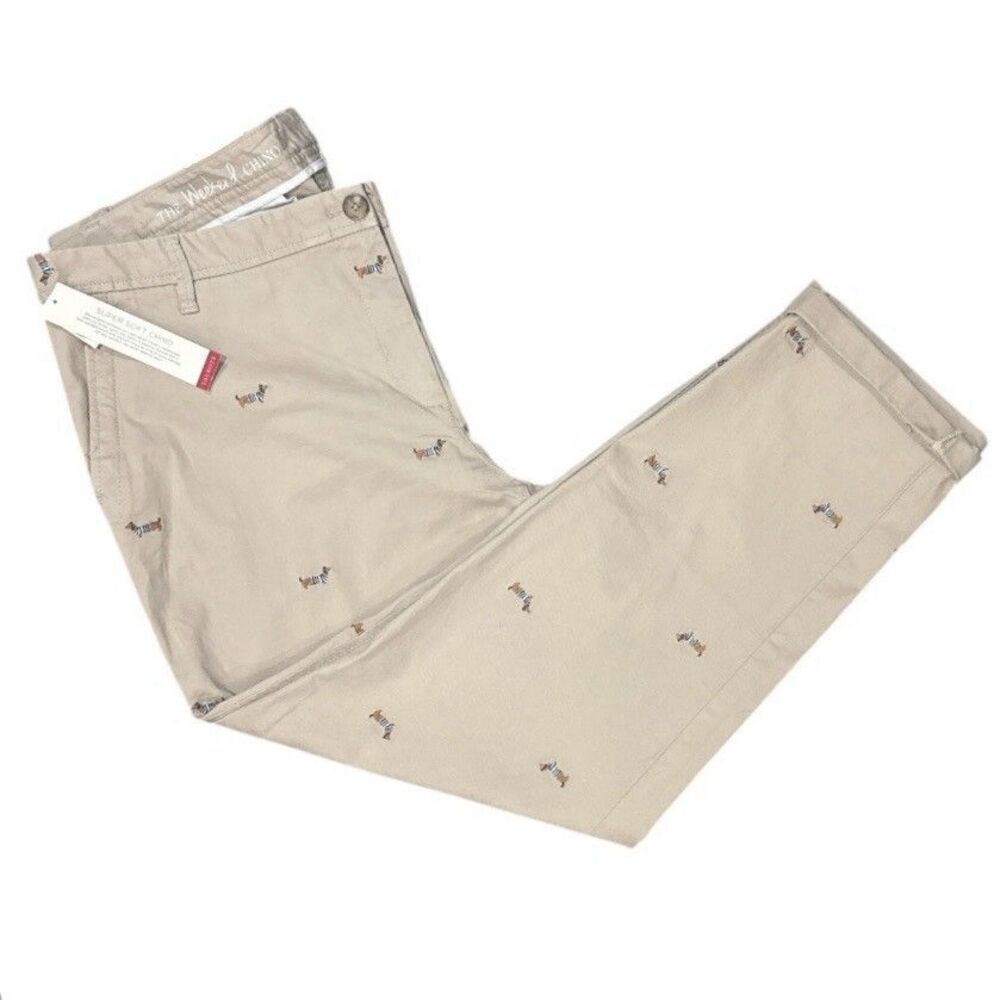 Talbots Weekend Chino Pants 14 Stretch Embroidered Dachshund Wiener Dog Beret